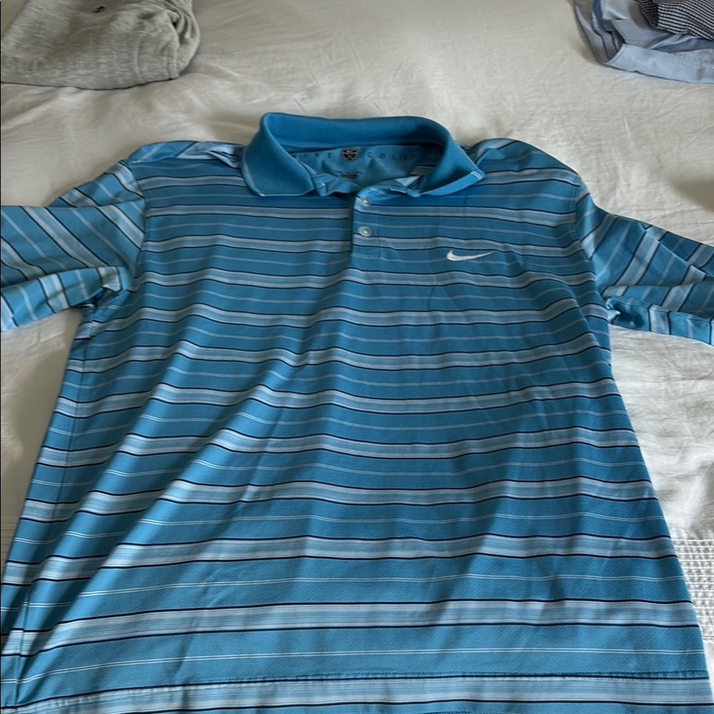 Nike Blue Striped Polo Shirt Sporty Casual Wear